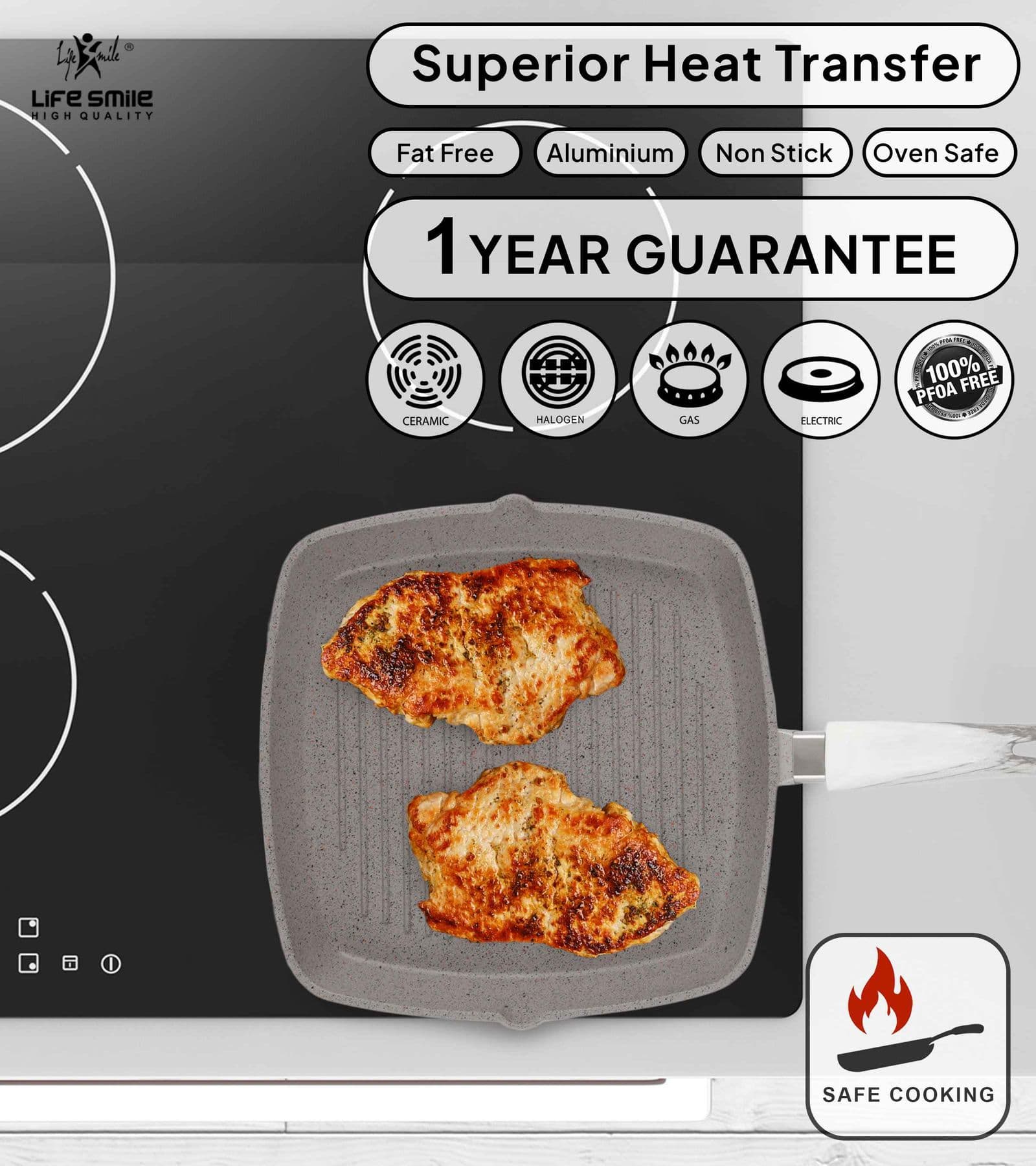 Oven Safe Grill Frying Pan Non Stick with Glass Lid